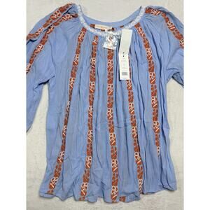 NWT Tory Burch Alexandria Beaded Top Sz 10 Silverlake Blue Orange Peasent Boho